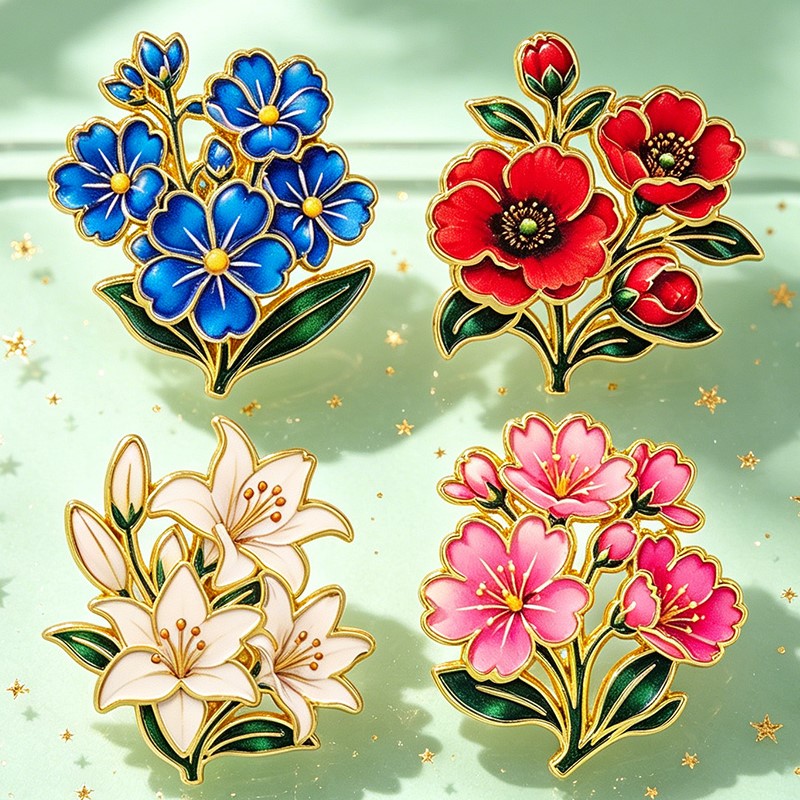 Niedliche Vintage Bunte Blumen – Enamel Pin Set Bewertung und Preis